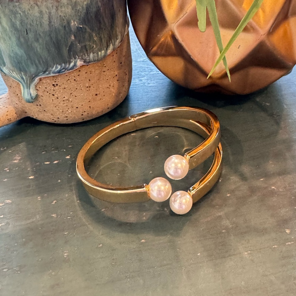 NEW Real Simple Style Gold Pearl Cuff Bracelet